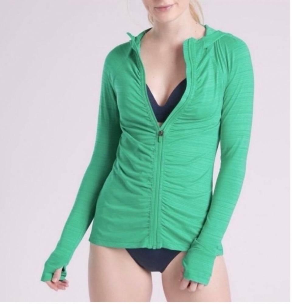 Athleta Pacifica Full Zip Hoodie Green Space Dye Ruched Thumbhole Jacket Small